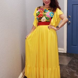 Hand embroidered yellow dress